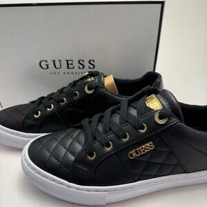 GUESS Loven Lace-Up Sneakers Black with Gold Accents, Women's Size 8